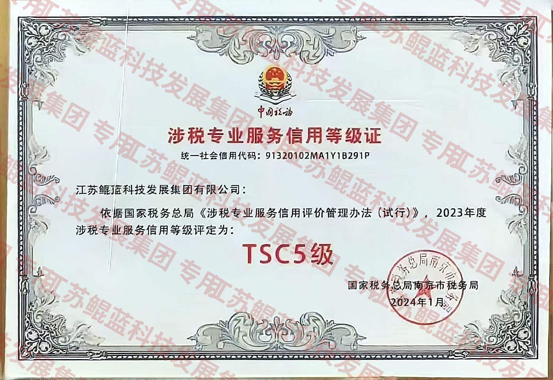 涉税专业服务信用等级证 TSC5级